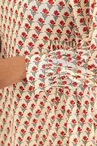 Ladies Beige Printed Cotton Dress