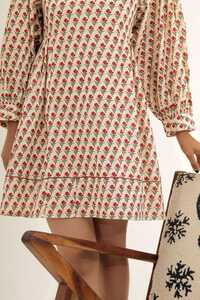 Ladies Beige Printed Cotton Dress