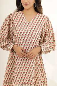 Ladies Beige Printed Cotton Dress