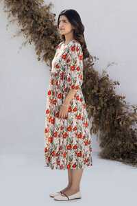 Ladies Printed Cotton Dress - Color: White