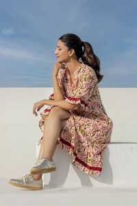 Ladies Light Brown Printed Cotton Dress