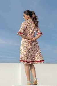 Ladies Light Brown Printed Cotton Dress