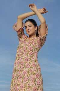 Ladies Light Brown Printed Cotton Dress