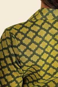 Ladies Green Block Printed Cotton Dress