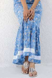 Ladies Blue Block Print Cotton Dress