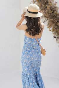 Ladies Blue Block Print Cotton Dress