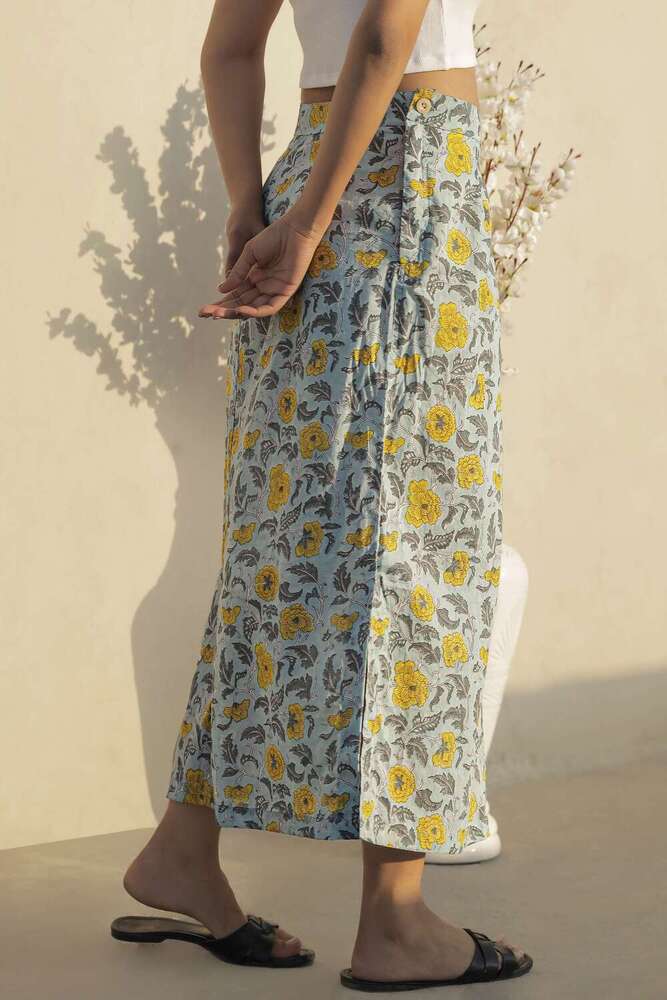 Ladies Floral Block Print Cotton Long Skirt - Color: Different Available