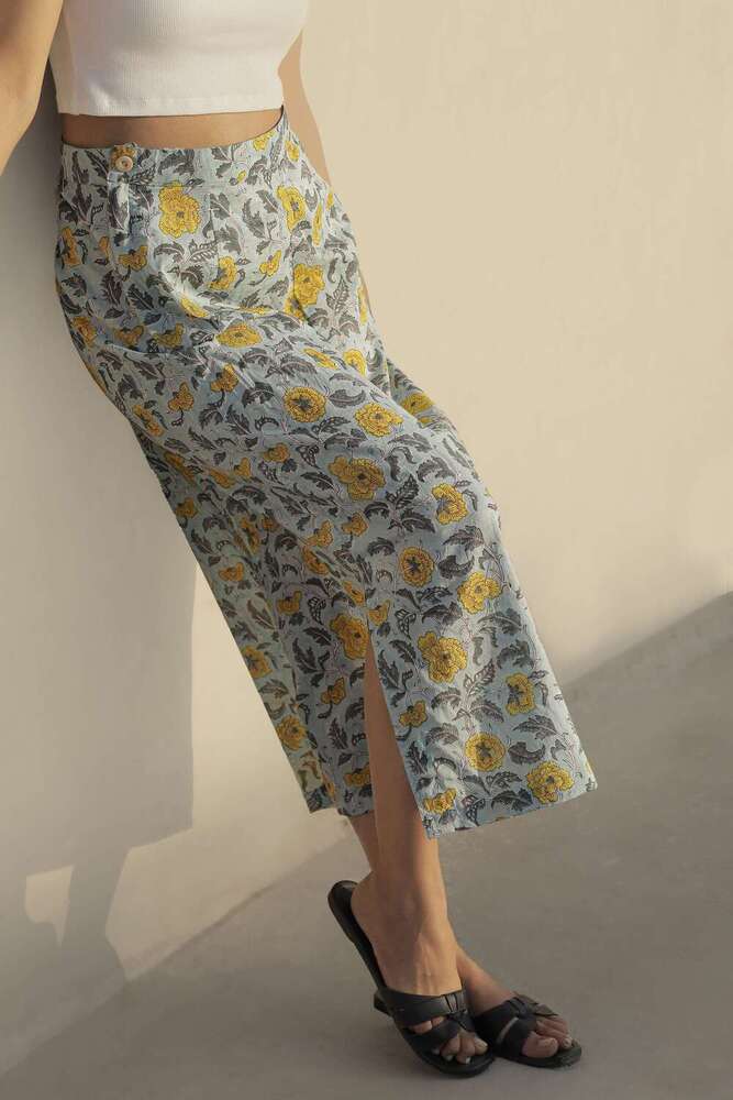Ladies Floral Block Print Cotton Long Skirt - Color: Different Available