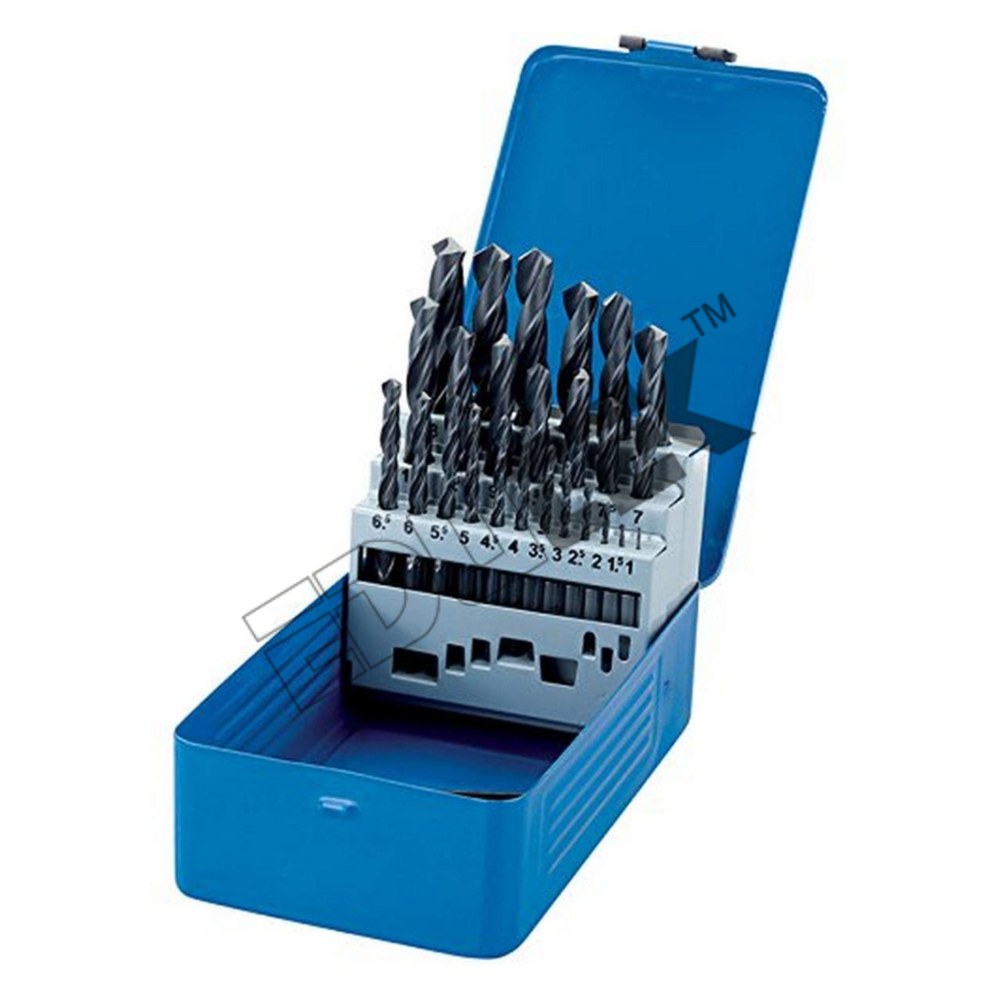 Twist Drill Set - High Speed Steel, 25 Drill Bits 1 To 13 Mm , Durable Tin Coated Bits; Lightweight Metal Case For Easy Selection