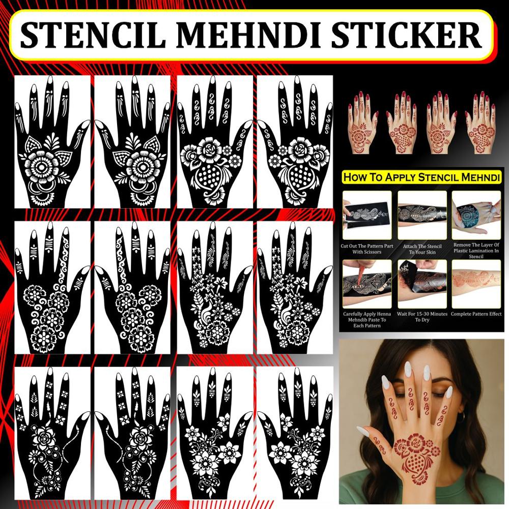 Mehndi Stencil Sticker For Girls And Women Mehndi Stencil Sticker - Color: Blacl