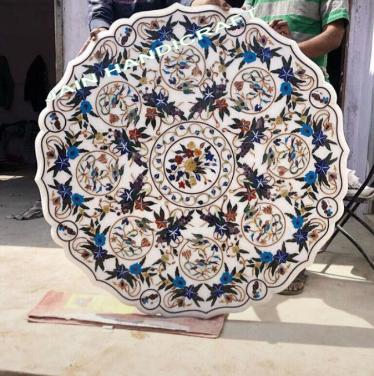 White Marble Inlay Dining Table Top - Color: Various Available