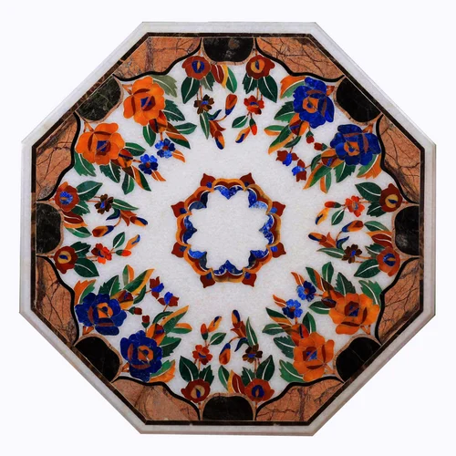 White Marble Inlay Dining Table Top - Color: Various Available
