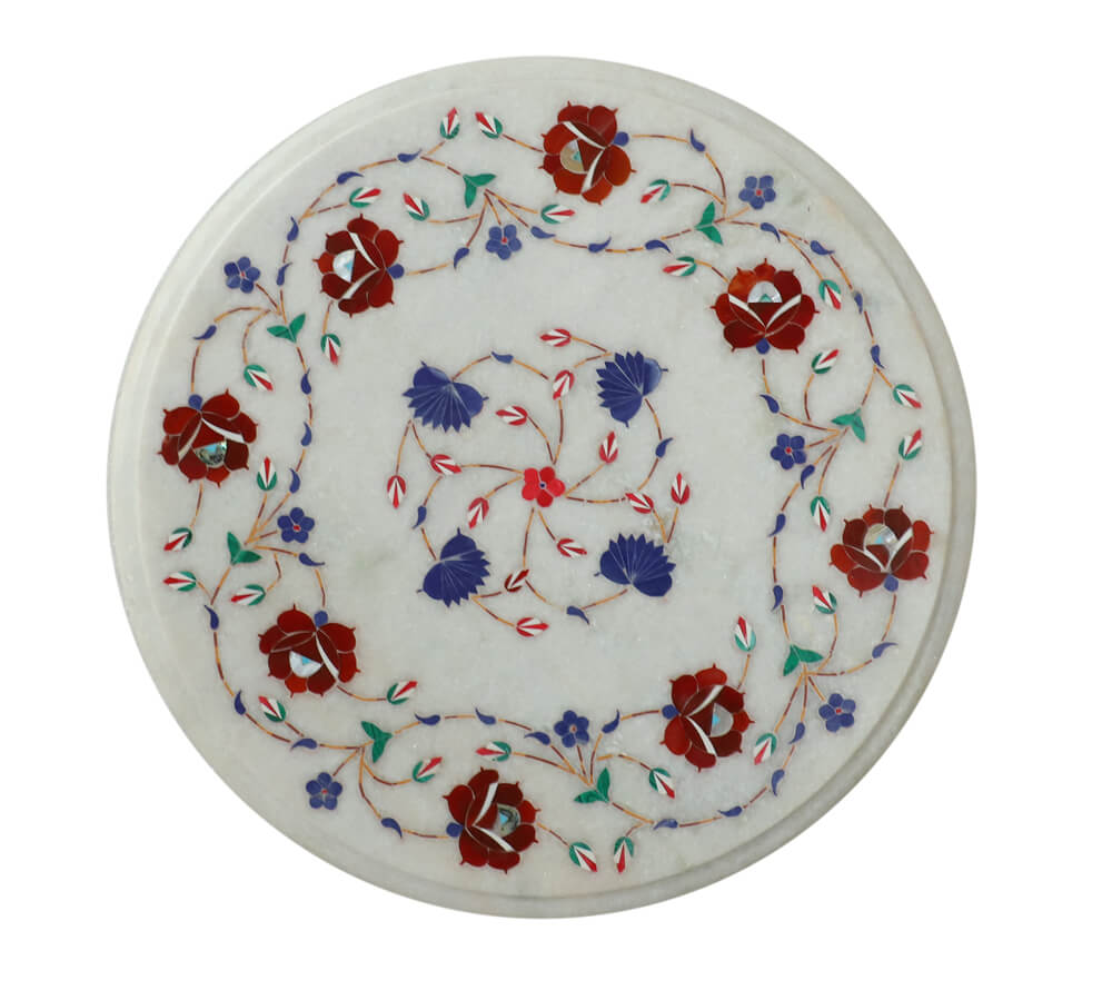 White Marble Inlay Coffee Table Top