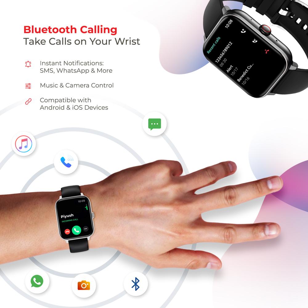 Nervfit Vibe Smart Watch 1.85" Led Display | Bluetooth Calling | Waterproof | Heart Rate & Spo2 Tracking (Midnight Black) - Color: Orchid Pink