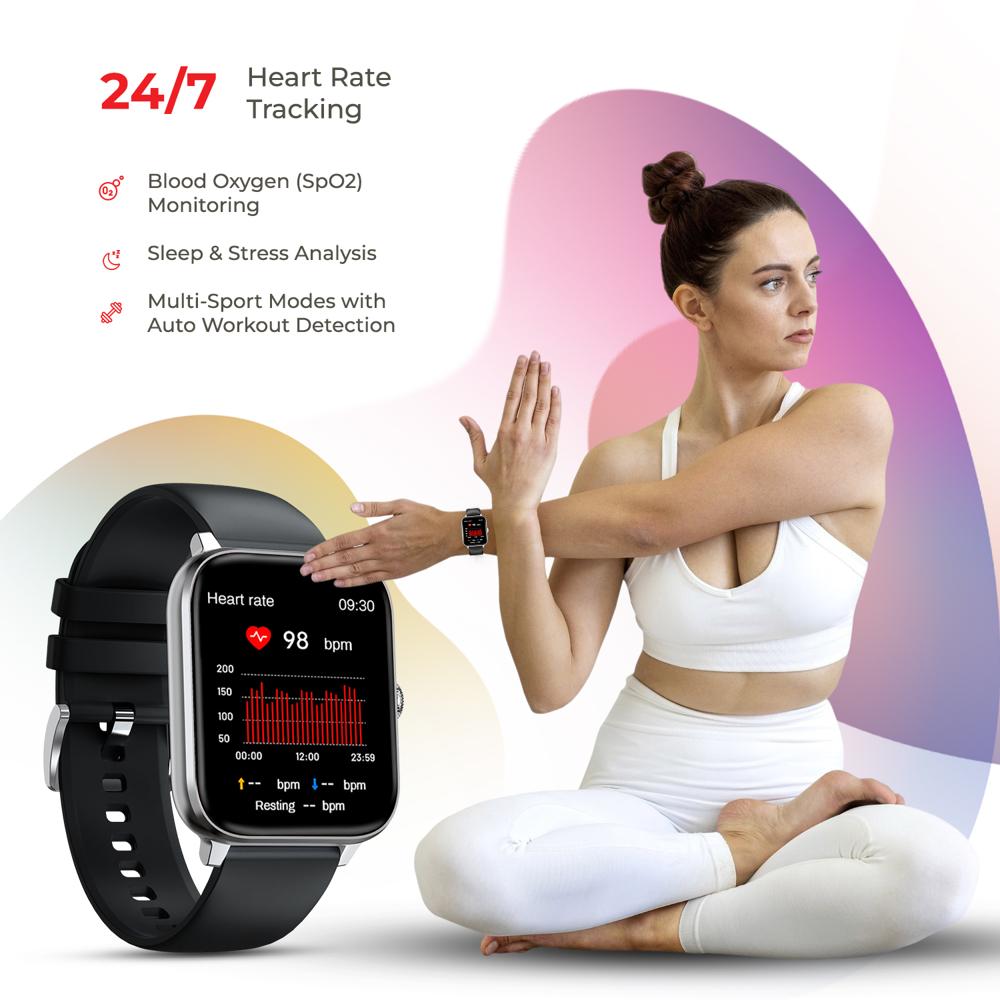 Nervfit Vibe Smart Watch 1.85" Led Display | Bluetooth Calling | Waterproof | Heart Rate & Spo2 Tracking (Midnight Black) - Color: Orchid Pink