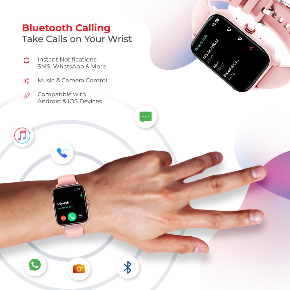 Nervfit Vibe Smart Watch 1.85" Led Display | Bluetooth Calling | Waterproof | Heart Rate & Spo2 Tracking (Orchid Pink) - Finishing: Smooth