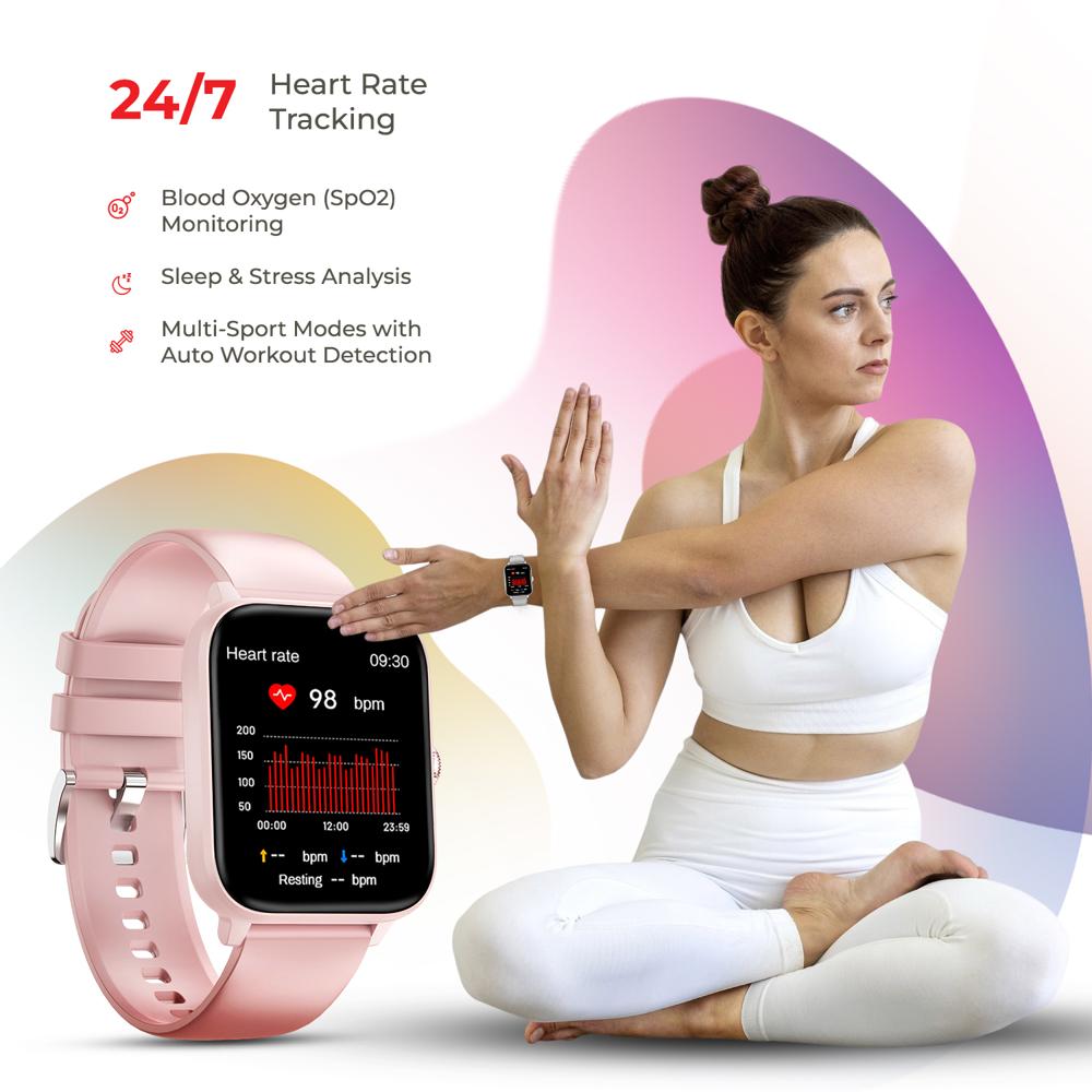 Nervfit Vibe Smart Watch 1.85" Led Display | Bluetooth Calling | Waterproof | Heart Rate & Spo2 Tracking (Orchid Pink) - Finishing: Smooth