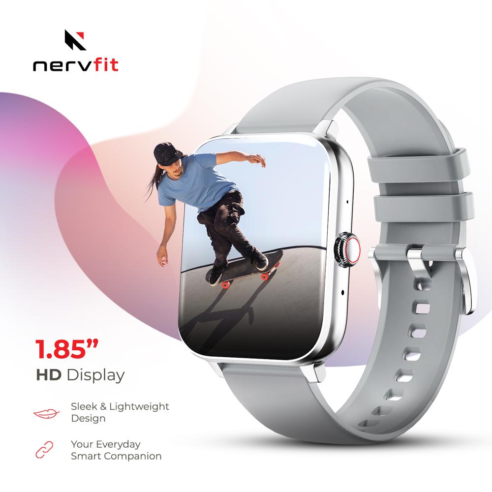 Nervfit Vibe Smart Watch 1.85" Led Display | Bluetooth Calling | Waterproof | Heart Rate & Spo2 Tracking (Cloud Grey) - Color: Cloud Grey