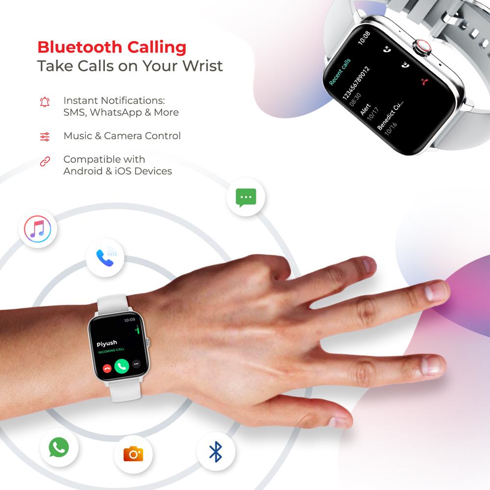 Nervfit Vibe Smart Watch 1.85" Led Display | Bluetooth Calling | Waterproof | Heart Rate & Spo2 Tracking (Cloud Grey) - Color: Cloud Grey