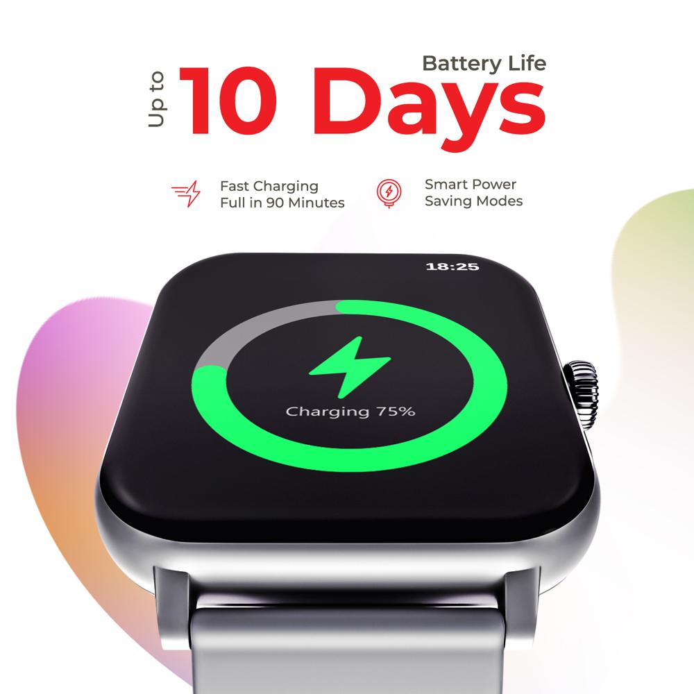 Nervfit Vibe Smart Watch 1.85" Led Display | Bluetooth Calling | Waterproof | Heart Rate & Spo2 Tracking (Cloud Grey) - Color: Cloud Grey