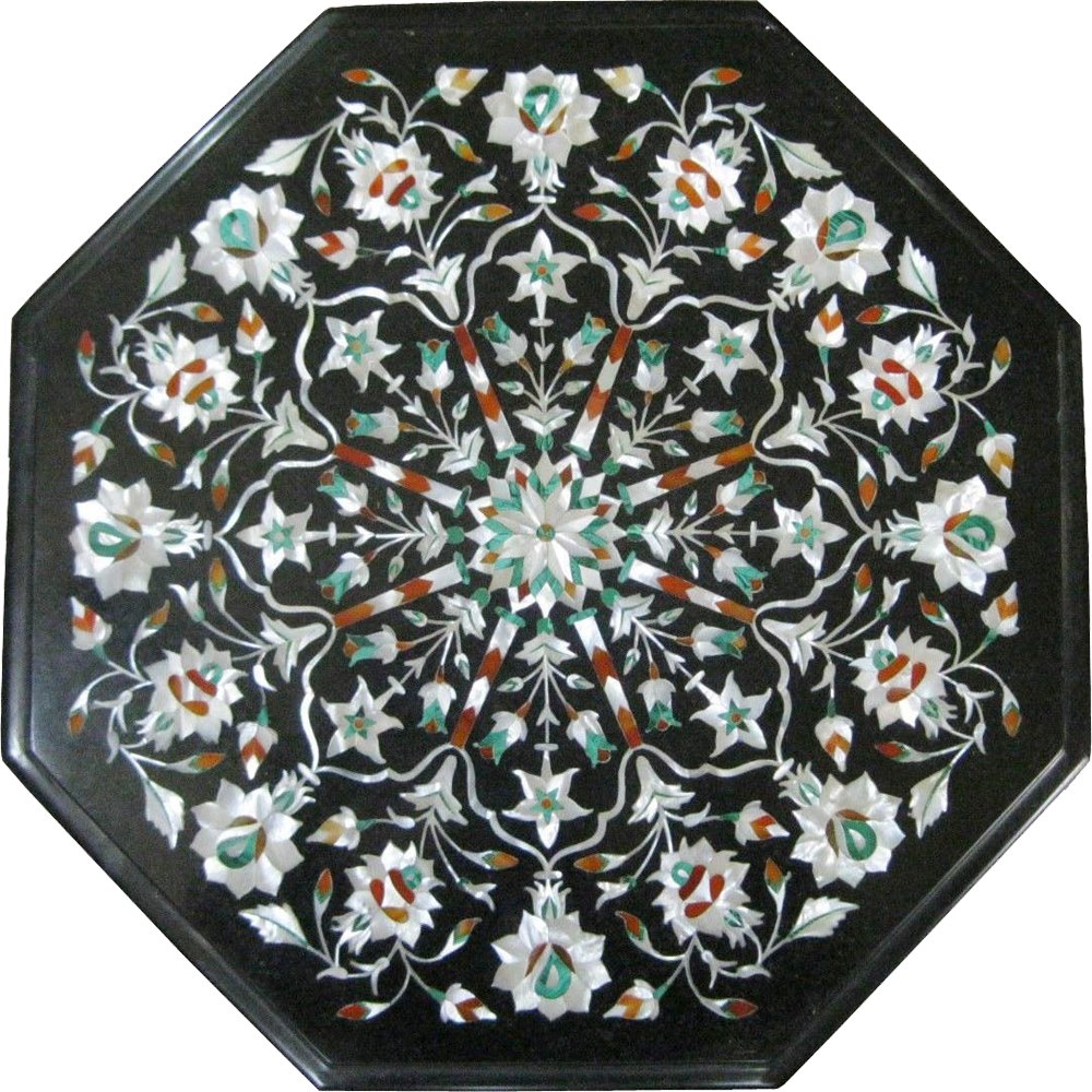 Black Marble Inlay Table Top - Color: Various Available