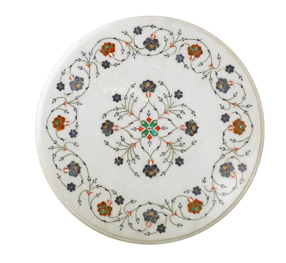 Makrana White Inlay Round Table