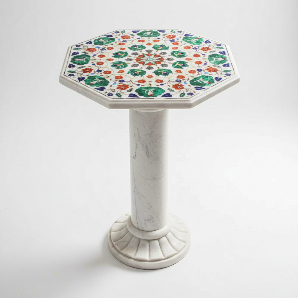 Marble Inlay Table with Pedestal