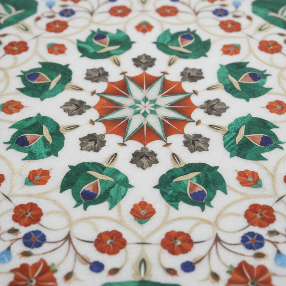 Marble Inlay Table with Pedestal