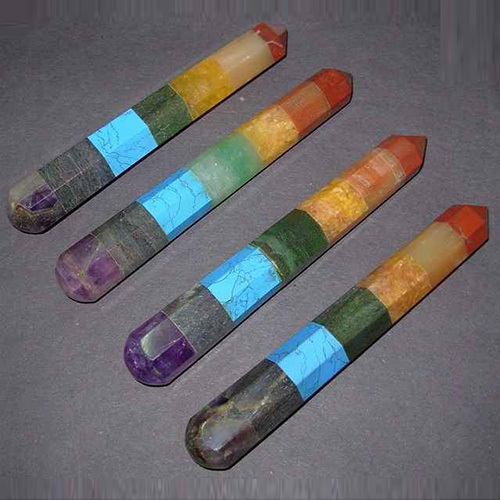 14Cms 6-Facet 7-Chakra Massage Wands - Hardness: Rigid