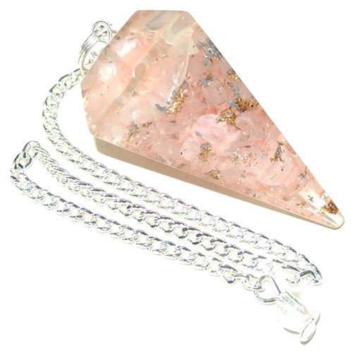 Orgone 6-Facet Pendulums With Silver Plated Plain Chains And Round Beads