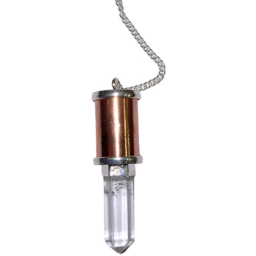 Crystal Clear Quartz 6-Facet Pencil Plus Copper Pipe Pendulums With Silver Plated Plain Chains