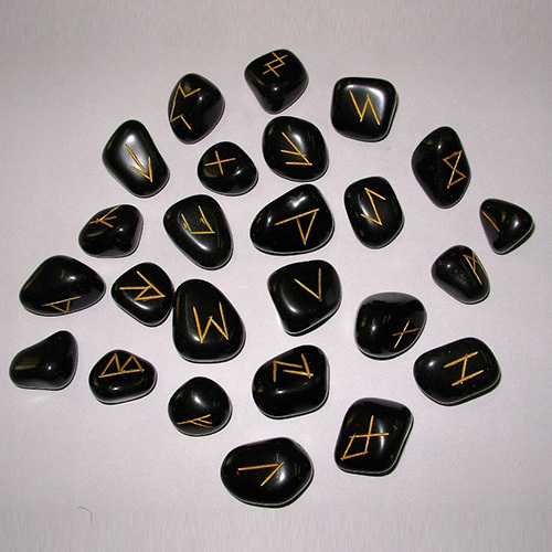 Black Agate Tumbled Gemstone Rune Sets