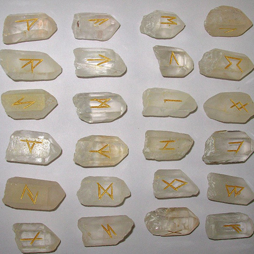 Crystal Clear Quartz 6-Facet Natural Rough Pencils Rune Sets