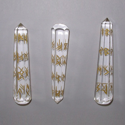 Crystal Clear Quartz 6-Facet Massage Wands With Runes Carved On All Sides