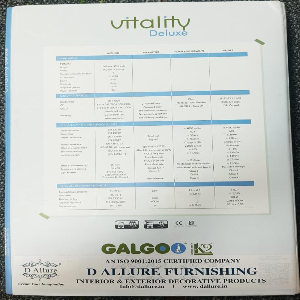 Vitality Deluxe Wooden Flooring Galgo Premium Laminate Planks for Home & Office Interiors