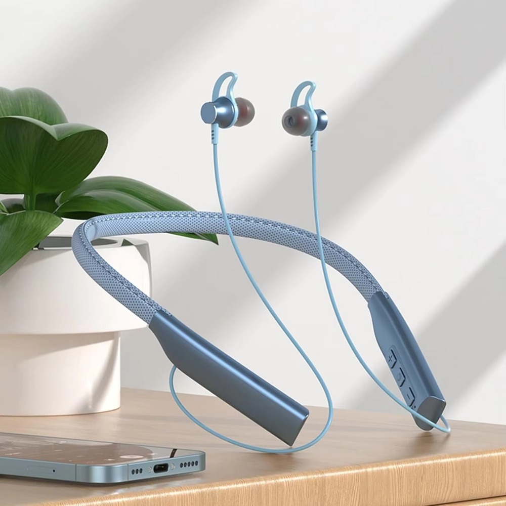 Blue Color Neckband Earphones - Charger Type: Wireless Charging