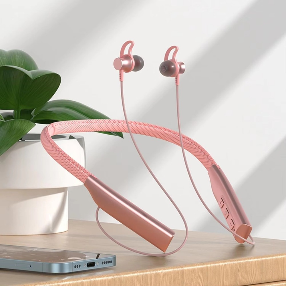 Pink Color Neckband Earphones - Charger Type: Wireless Charging
