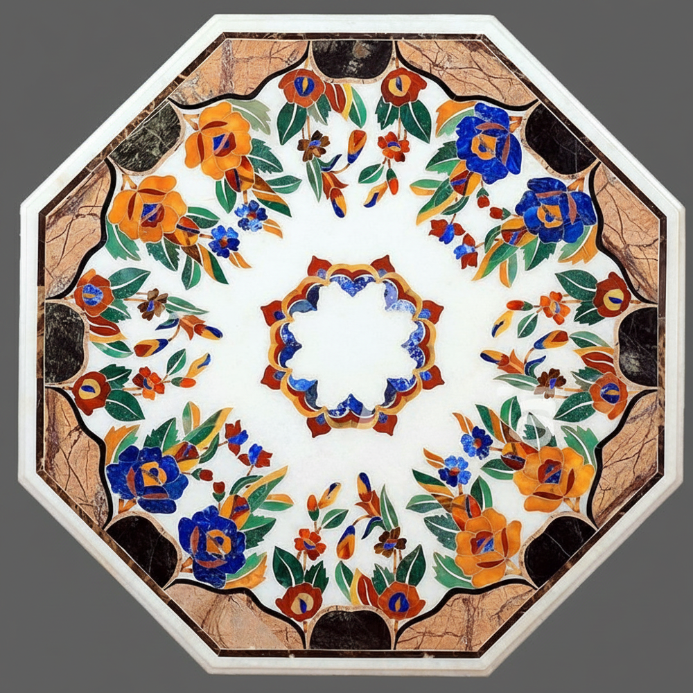 Marble Flower Printed Table Top - Color: Various Available