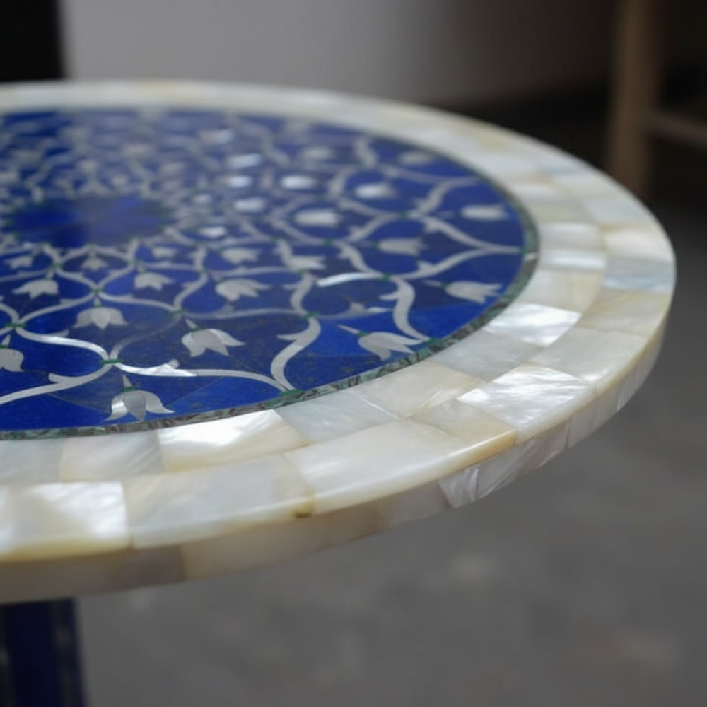 White Marble Inlay Table Top - Color: Various Available