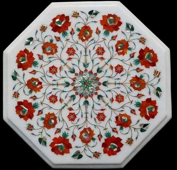 Marble Inlay Red Stone Table