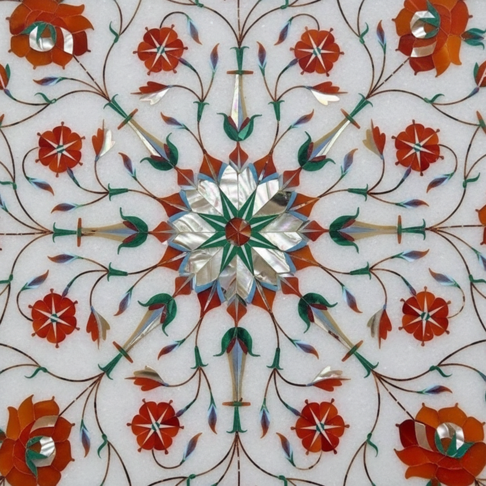 Marble Inlay Red Stone Table