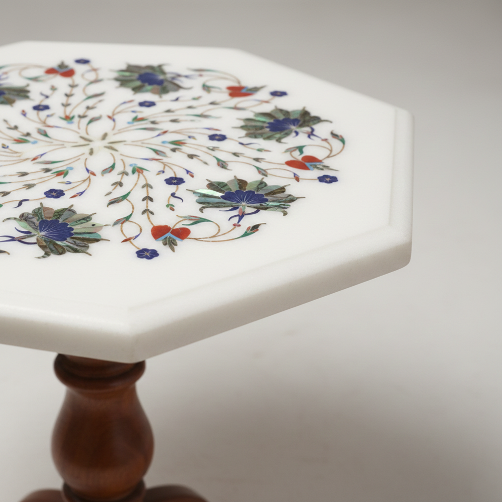 White Marble Inlay Baroque Table Top