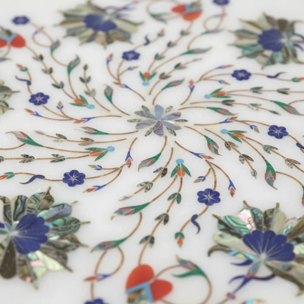 White Marble Inlay Baroque Table Top