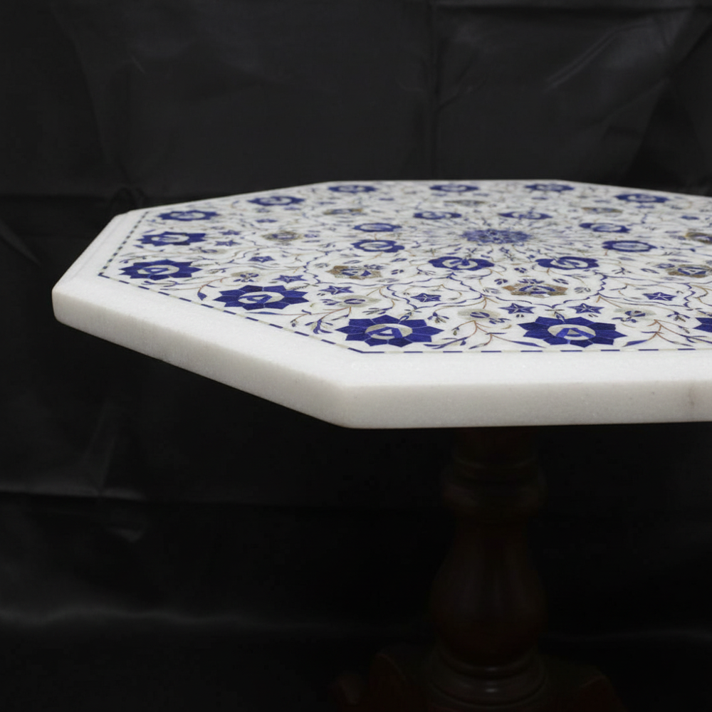 White Marble Inlay Side End Table Top