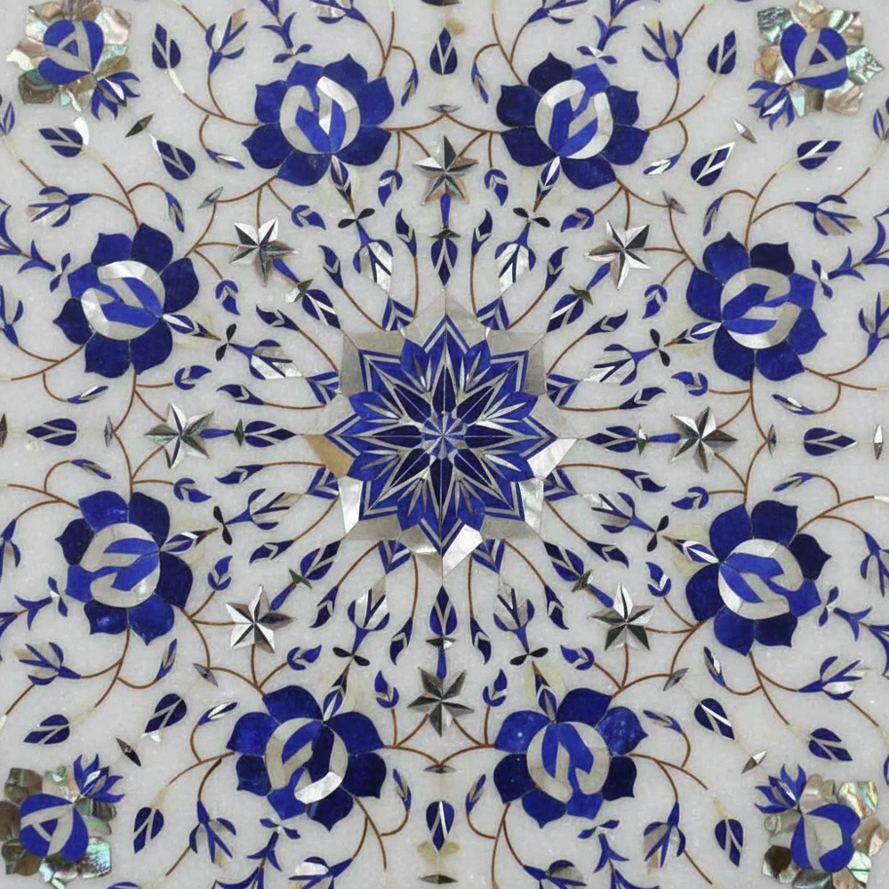 White Marble Inlay Side End Table Top