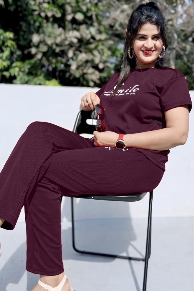 Printed Purple Night Suit Set - Color: Different Available