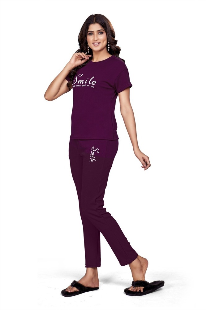 Printed Purple Night Suit Set