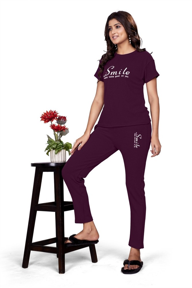 Printed Purple Night Suit Set