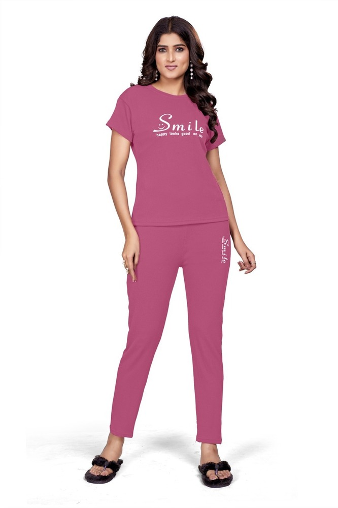 Women Night Suit Set Pink Printed - Design: Attractive
