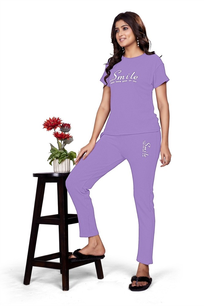 Purple Printed Night Suit Set